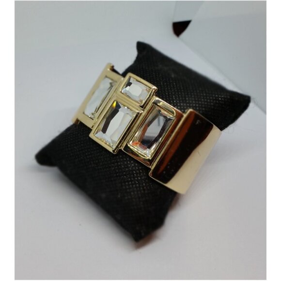 VINTAGE gold tone crystal like statement cuff bracelet glam art deco vibes - Picture 2 of 6